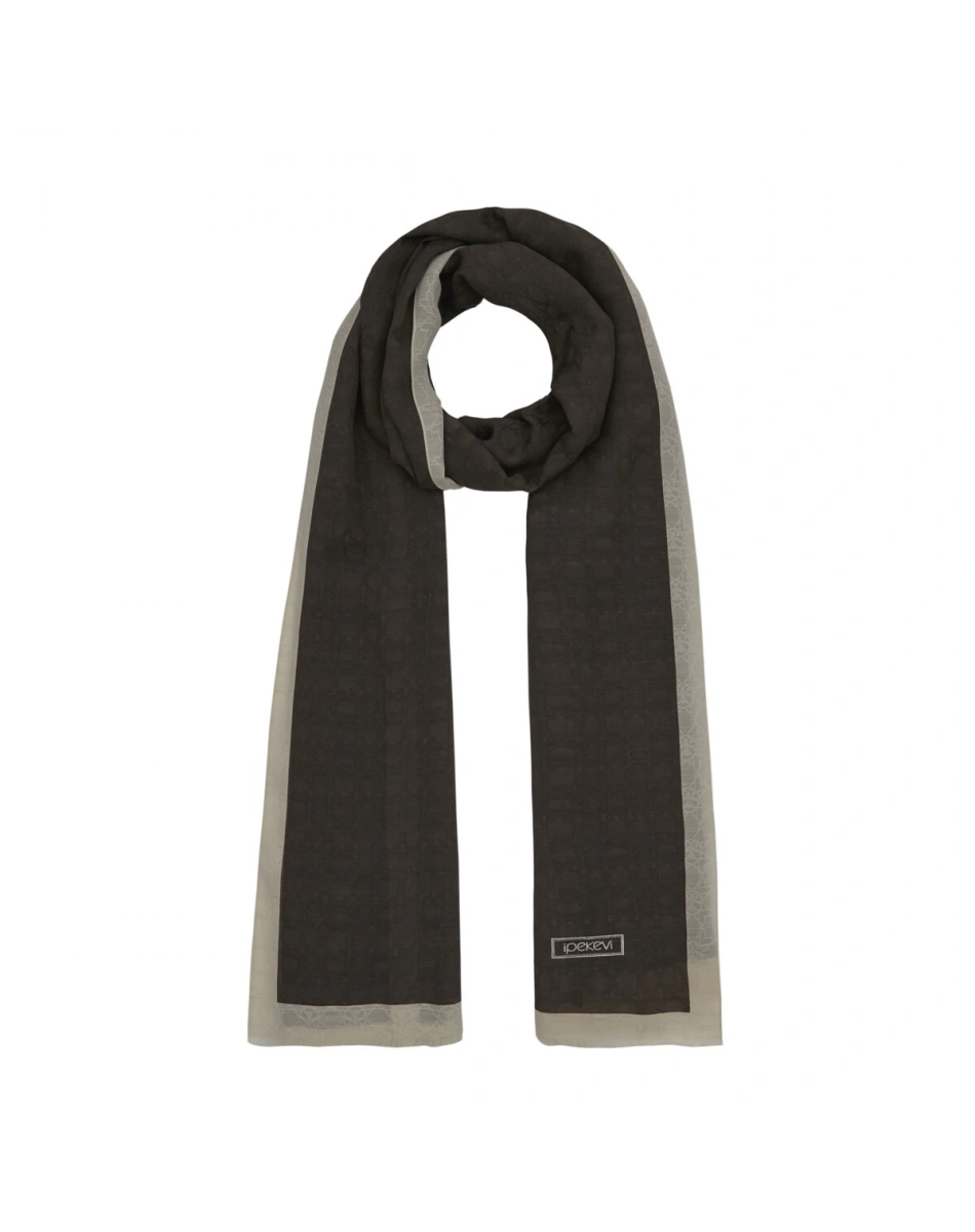 İpekevi 04356 Küllü Kahve Dört Mevsim Monogram Şal
