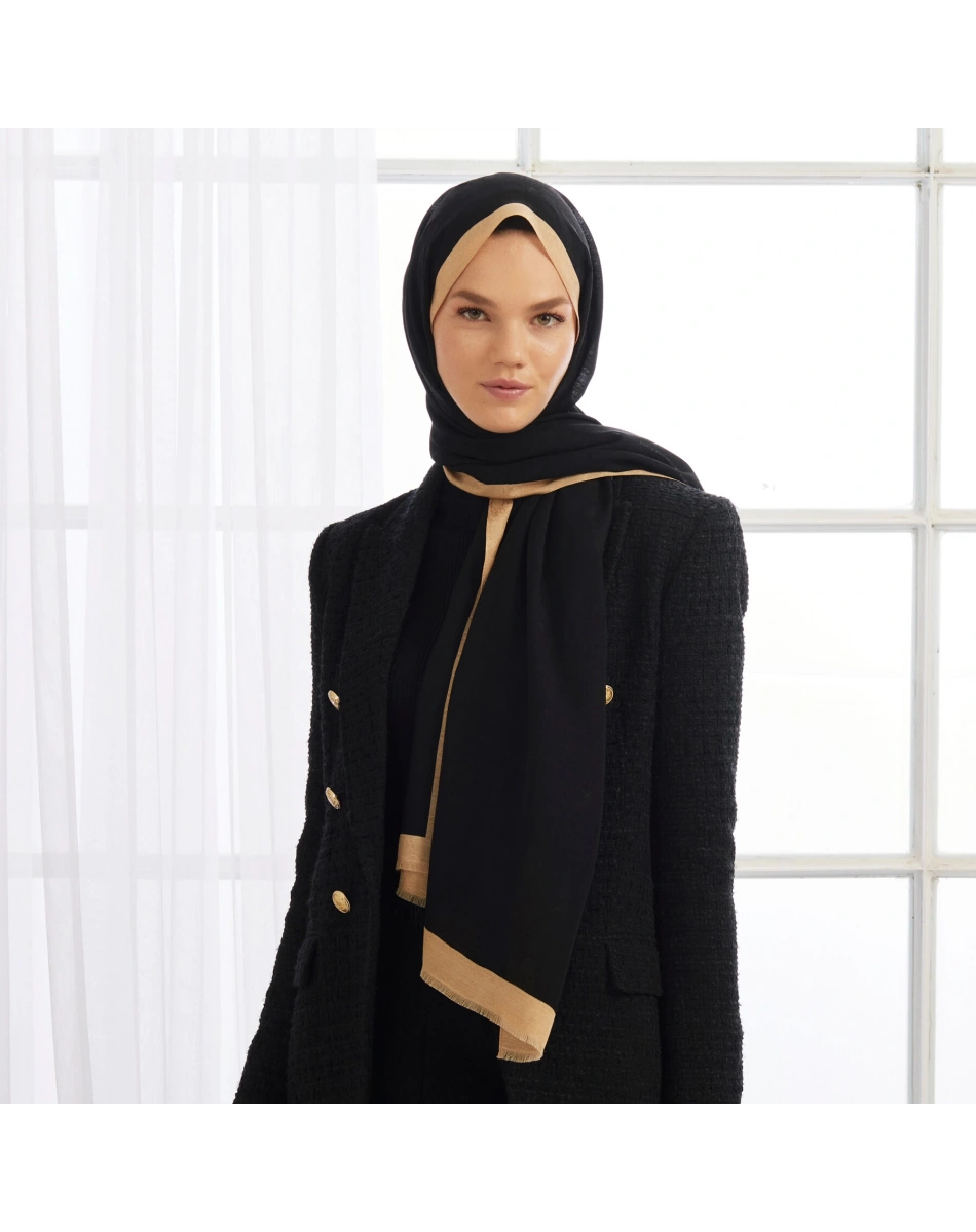 İpekevi 04356 Siyah Bej Dört Mevsim Monogram Şal