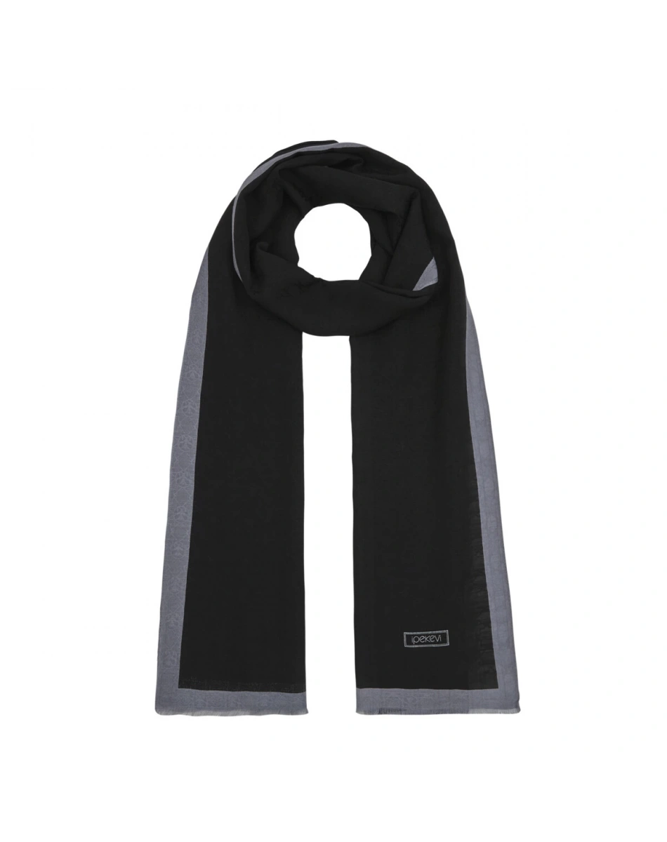 İpekevi 04356 Siyah Gri Dört Mevsim Monogram Şal