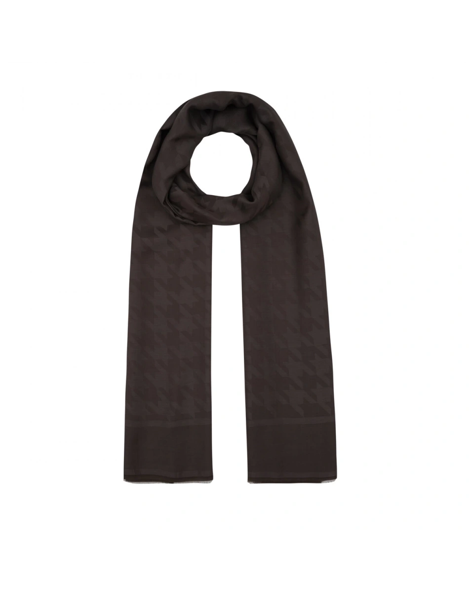 İpekevi 04390 Acı Kahve Dört Mevsim Kazayağı Desenli Monogram Şal