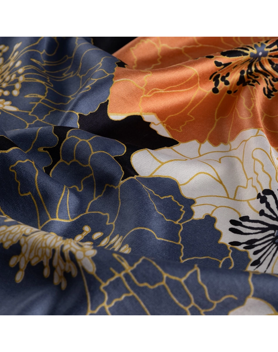 İpekevi 05197 Siyah Bakır Mavi Ortanca Sepeti Desenli İpek Şal