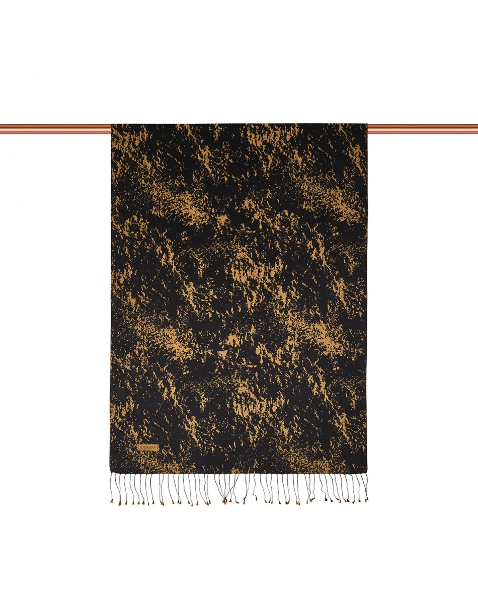 İpekevi 05246 Siyah Gold Mermer Desenli İpek Şal