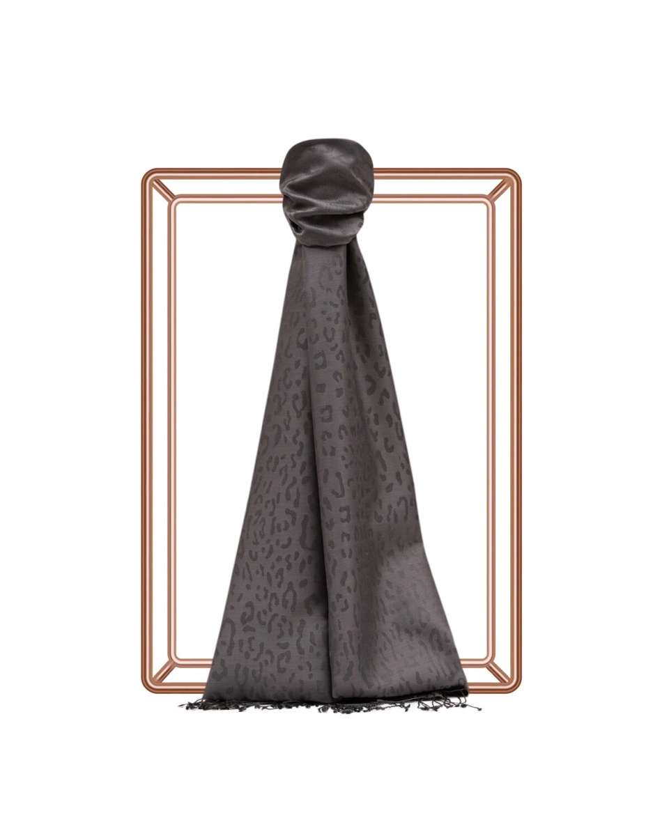 İpekevi 05784 Açık Füme Leopar Jakar Desenli İpek Şal