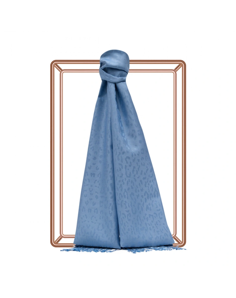İpekevi 05784 Bebe Mavi Leopar Jakar Desenli İpek Şal