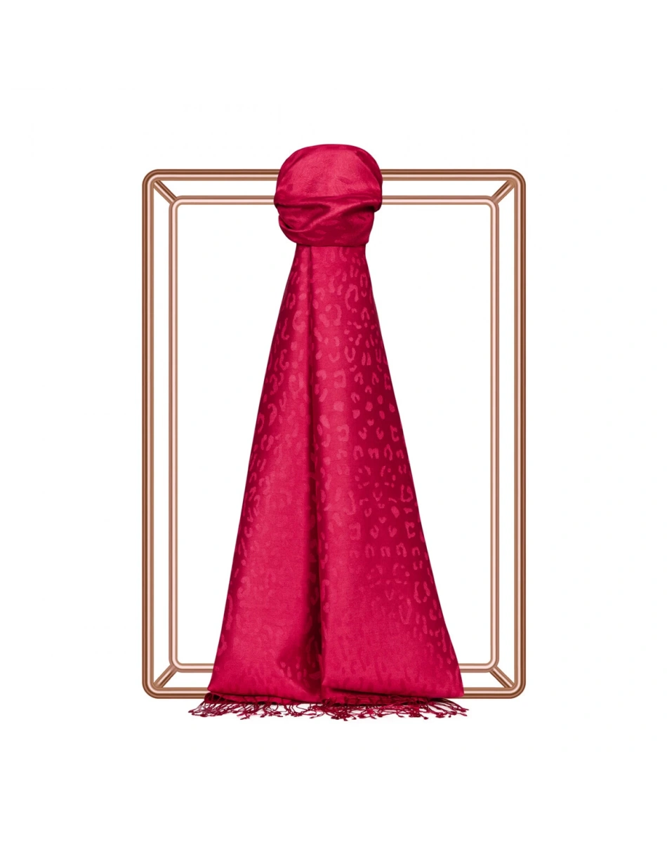 İpekevi 05784 Fuşya Leopar Jakar Desenli İpek Şal