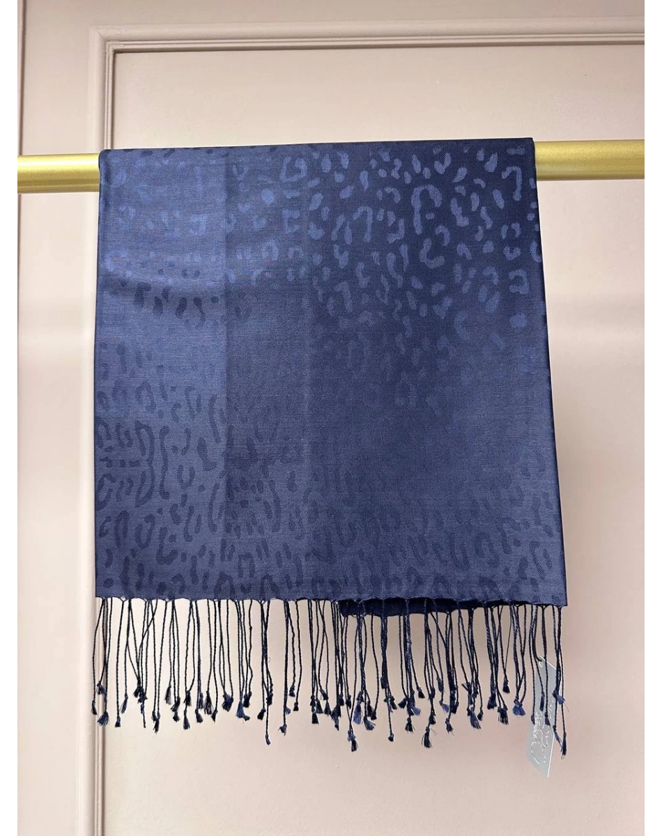 İpekevi 05784 Lacivert Leopar Jakar Desenli İpek Şal
