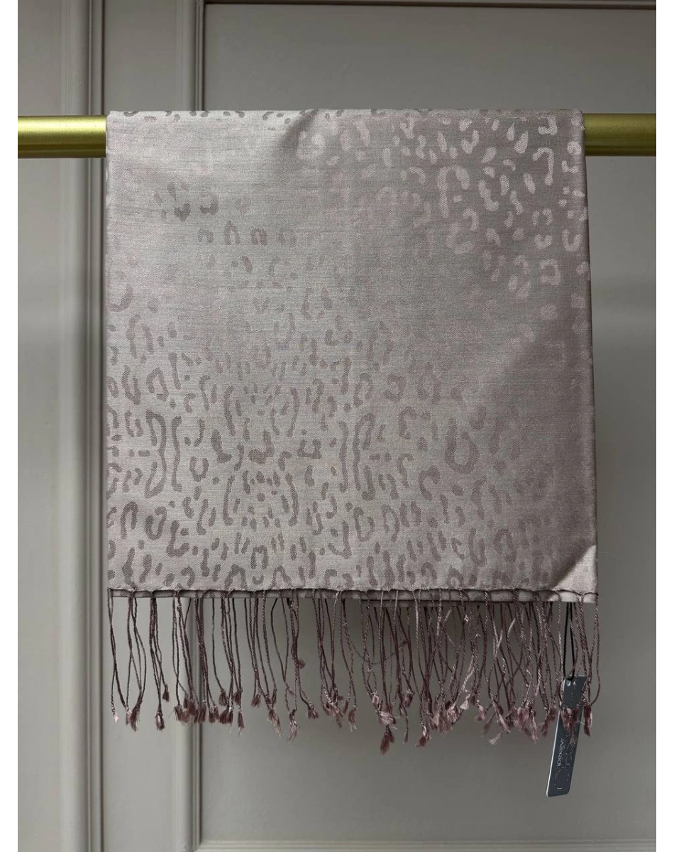 İpekevi 05784 Puslu Leylak Leopar Jakar Desenli İpek Şal