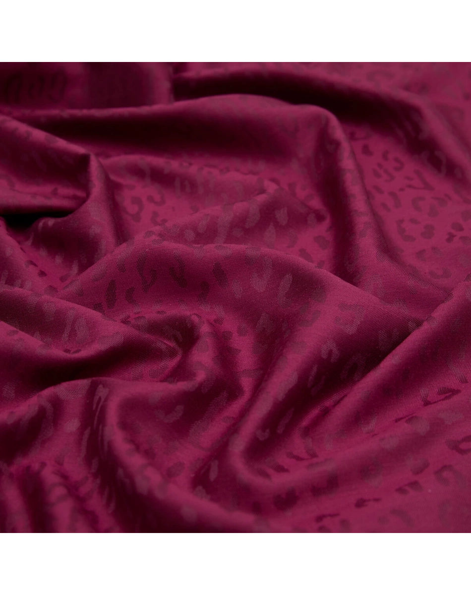 İpekevi 05784 Vişne Leopar Jakar Desenli İpek Şal