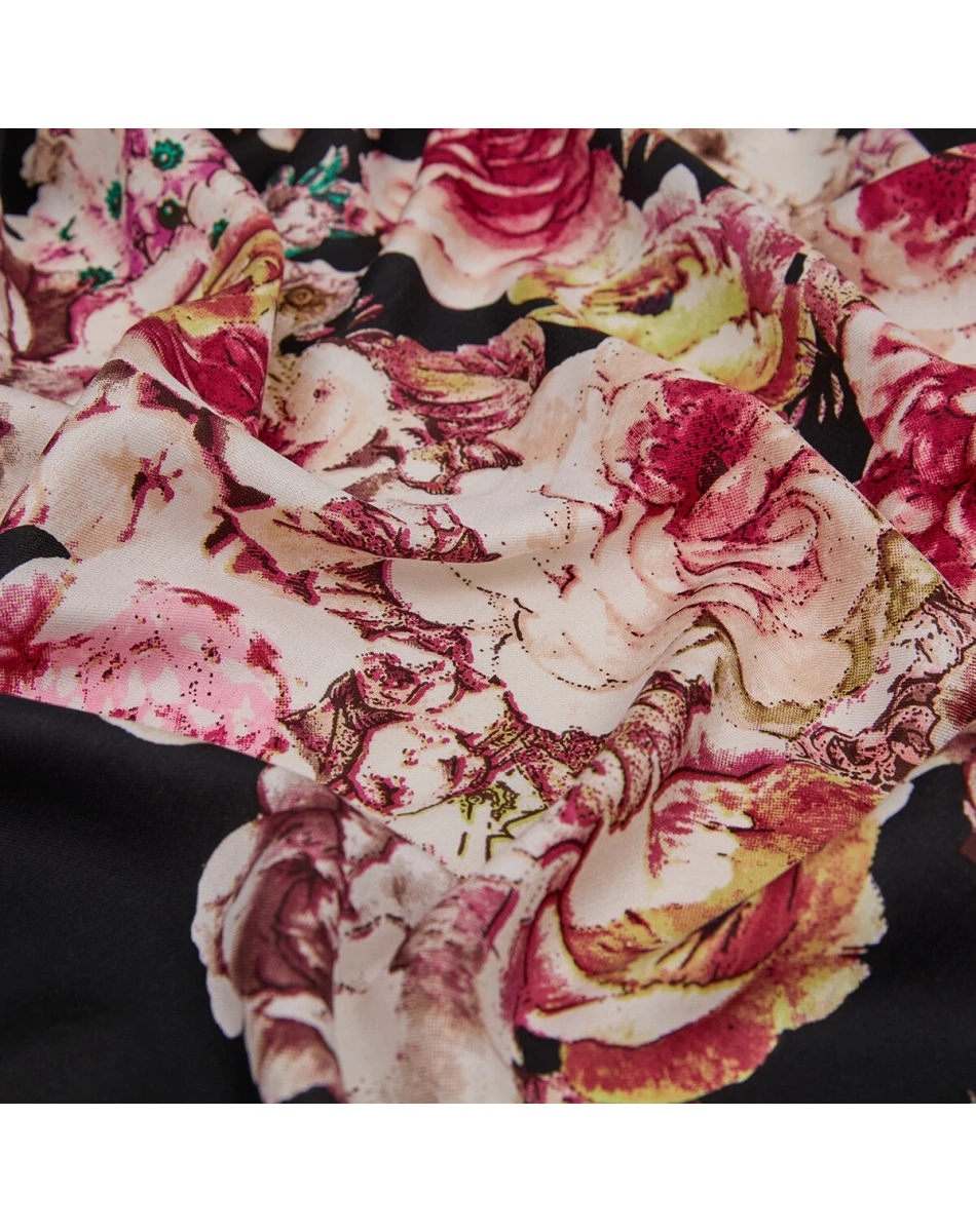 İpekevi 05932 Siyah Gül Deryası Desenli İpek Şal