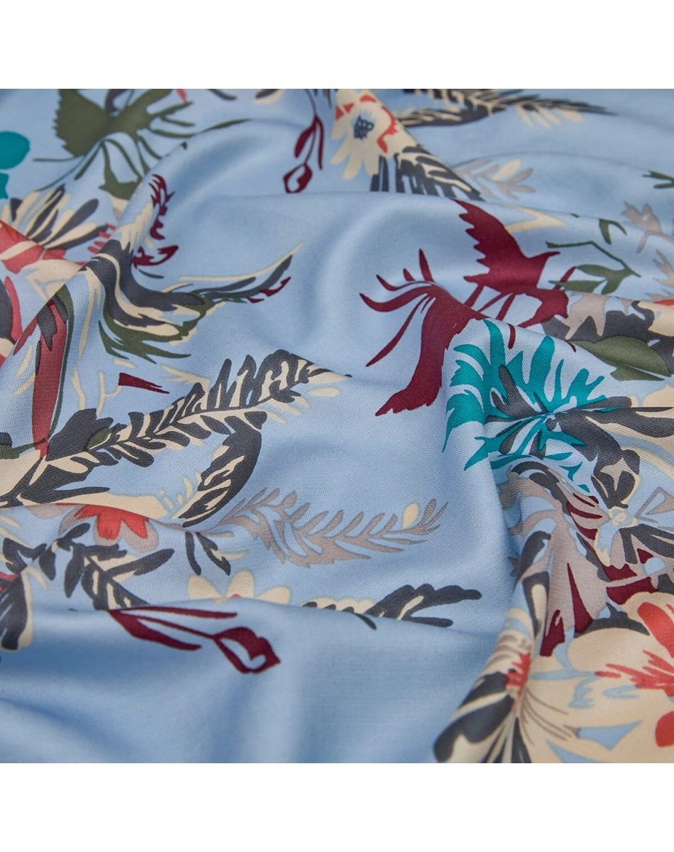 İpekevi 06108 Bebe Mavi Güz Çiçekleri Desenli İpek Şal