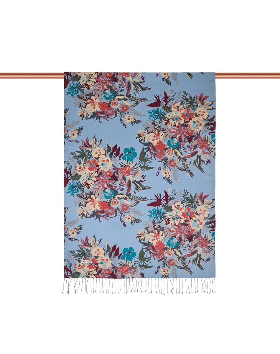 İpekevi 06108 Bebe Mavi Güz Çiçekleri Desenli İpek Şal
