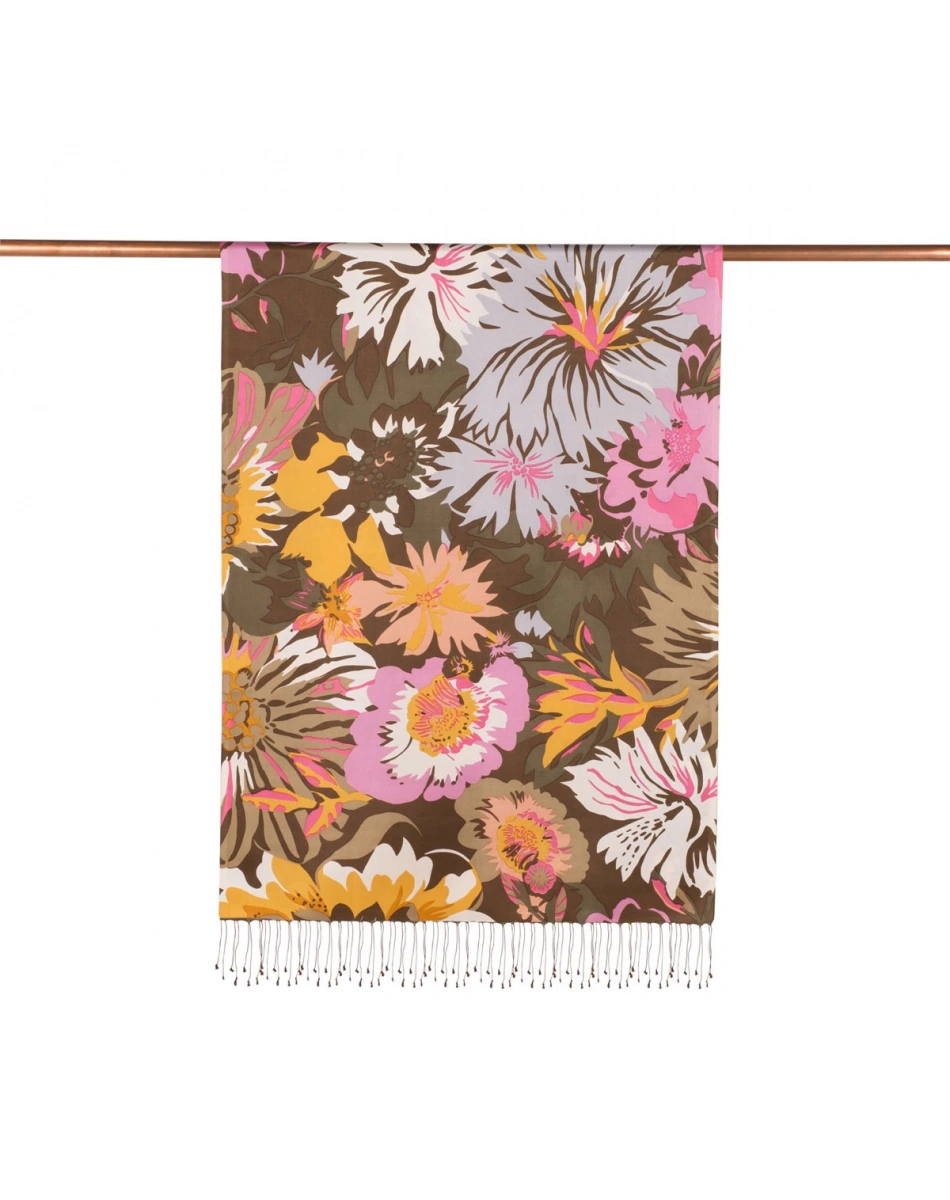 İpekevi 06111 Haki Nihavent Desenli İpek Şal