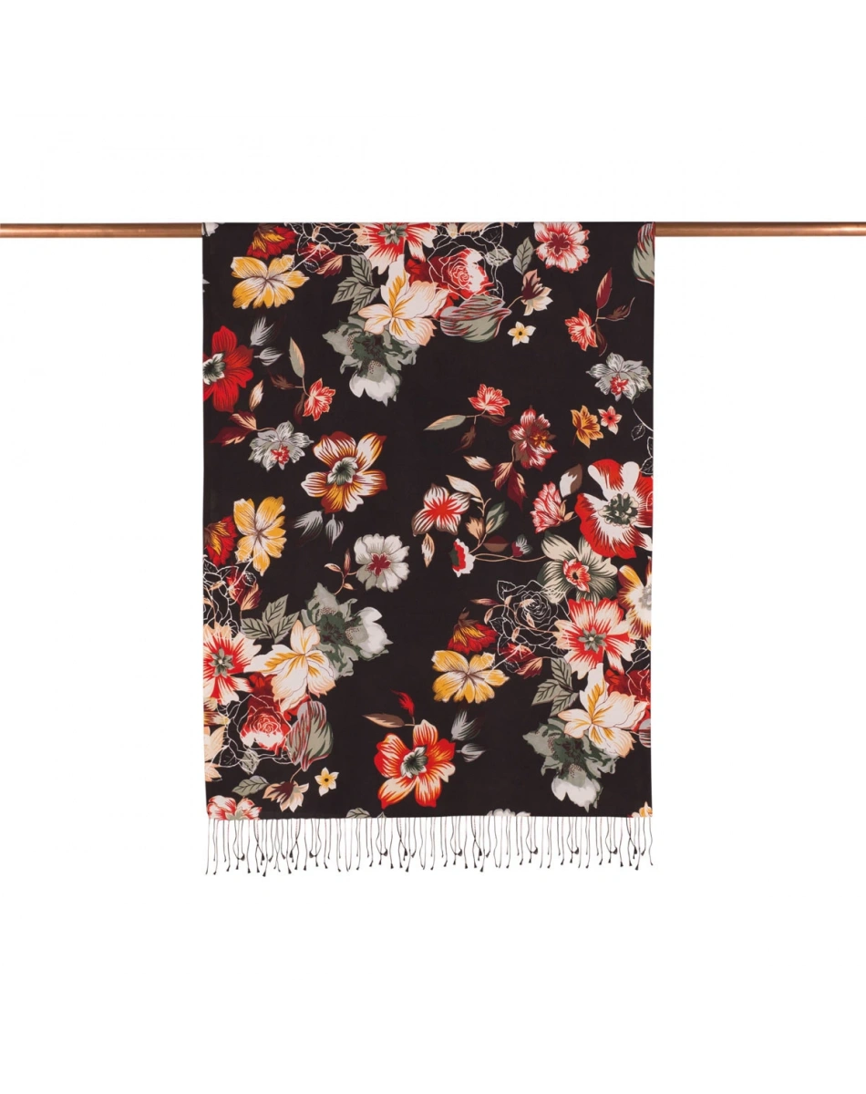 İpekevi 06436 Siyah Çöl Gülü Desenli İpek Şal