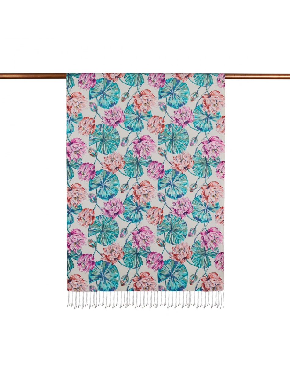 İpekevi 07798 Pembe Lotus Desenli İpek Şal