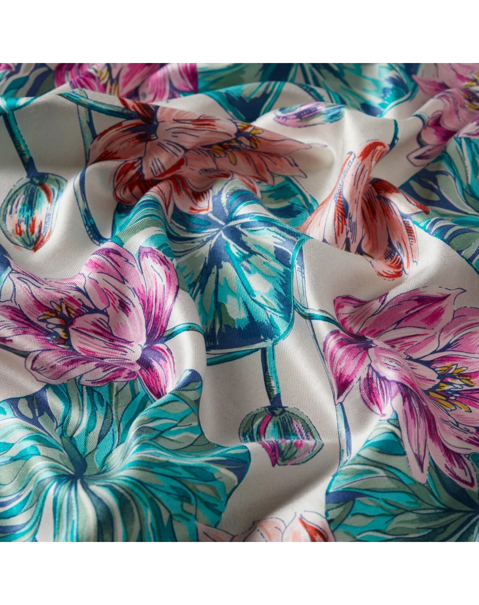 İpekevi 07798 Pembe Lotus Desenli İpek Şal