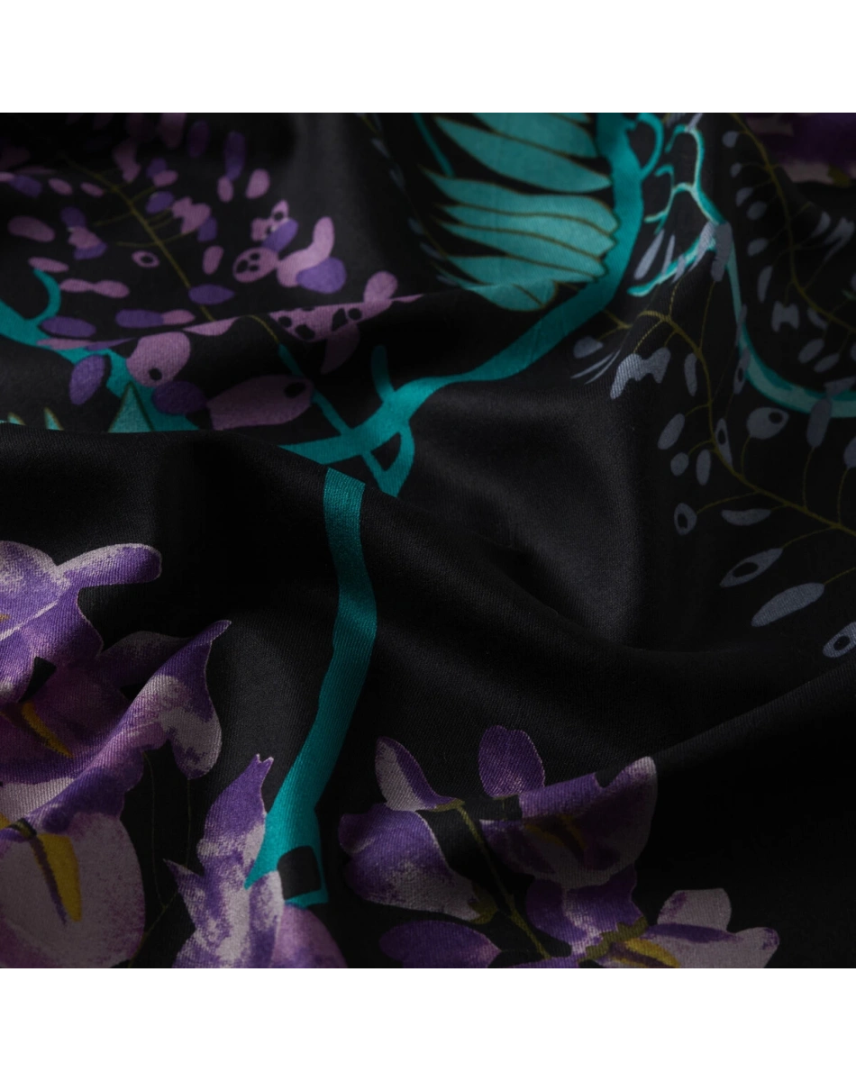 İpekevi 08003 Siyah Akasya Desenli İpek Şal