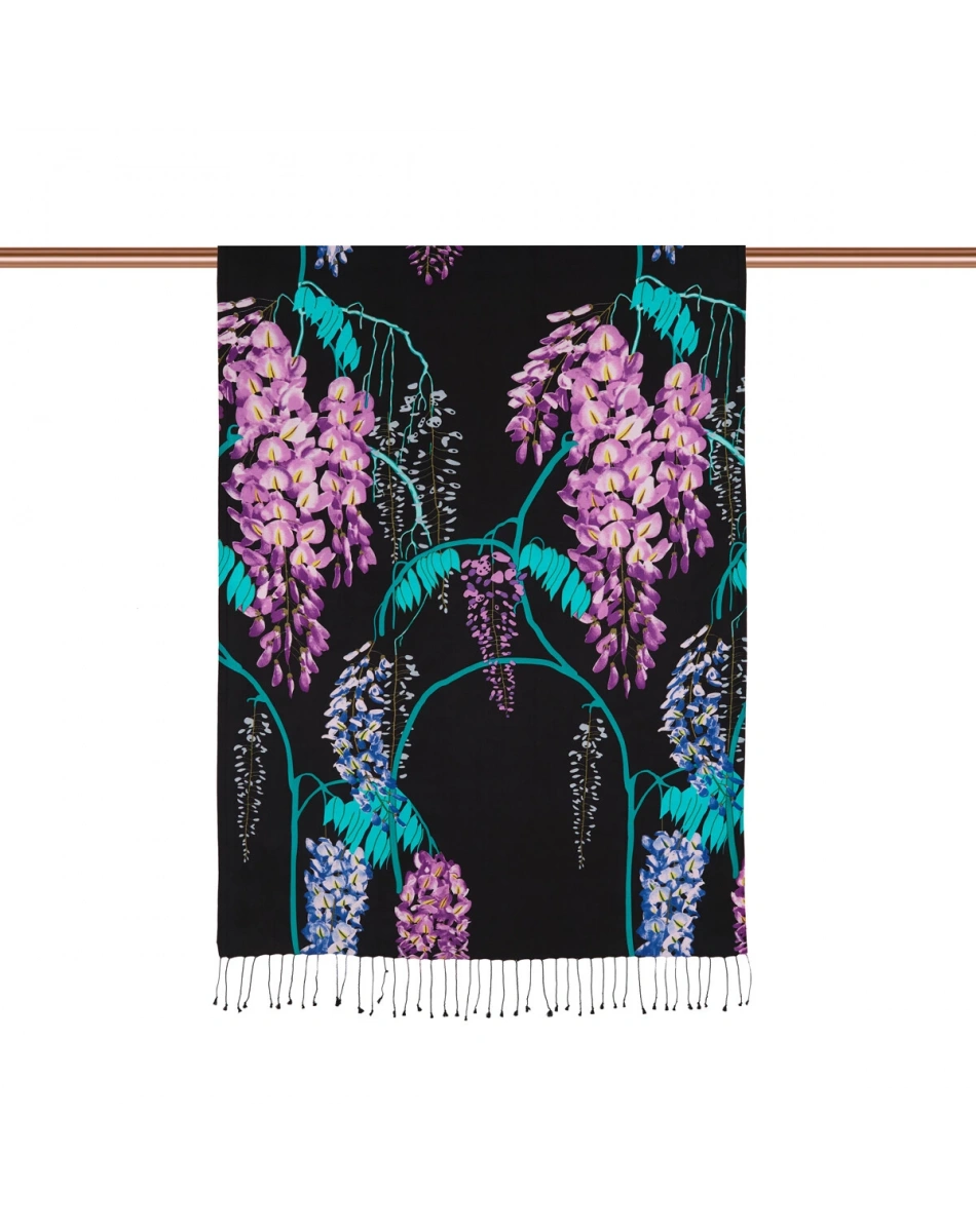 İpekevi 08003 Siyah Akasya Desenli İpek Şal