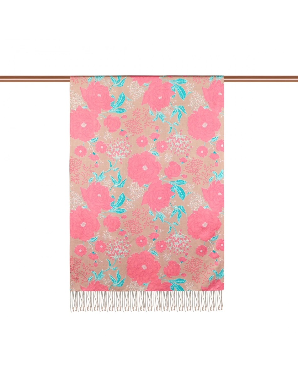 İpekevi 08251 Vizon Rosa Desenli İpek Şal