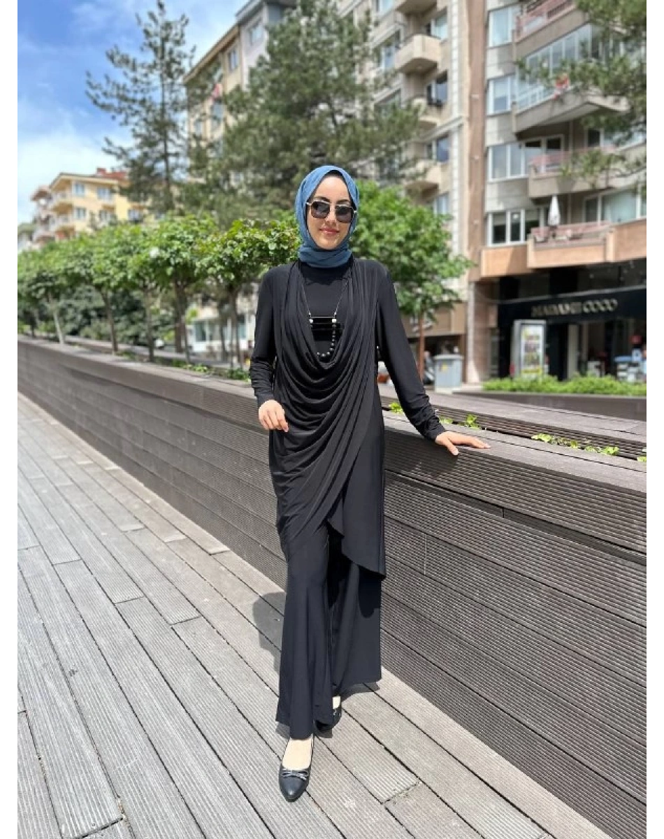 Kahma 24Y12059 Siyah Buzi Kumaş Takım