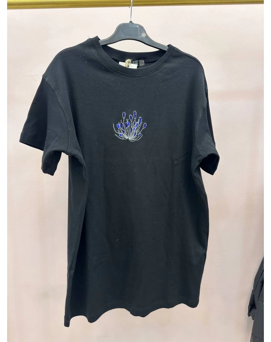 Lisa Exclusive 5011 Siyah Çiçek Nakış Tişört