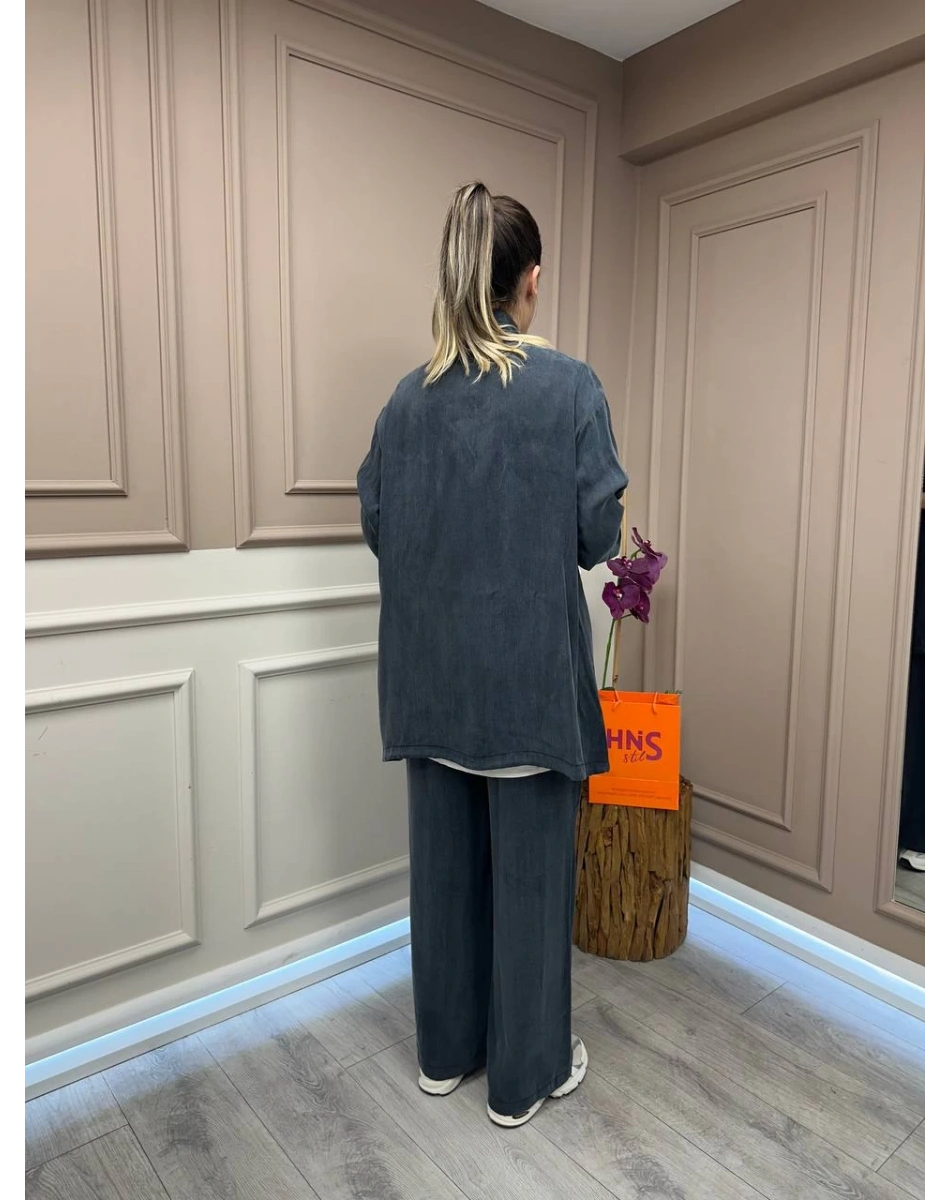 Lisa Exclusive 5031 Siyah Yakası Taş Detaylı Takım