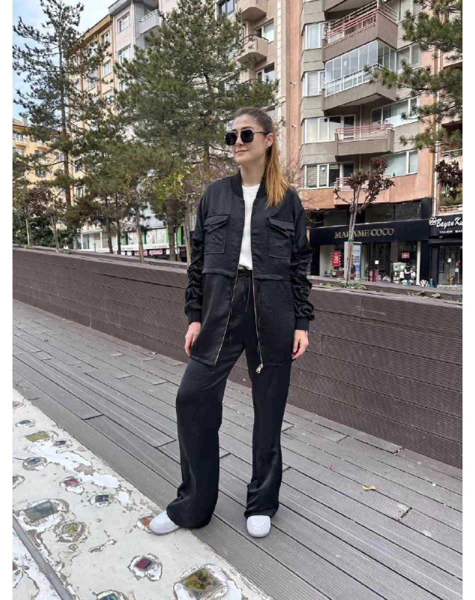 Lisa Exclusive 5049 Siyah Kolu Büzgülü Takım