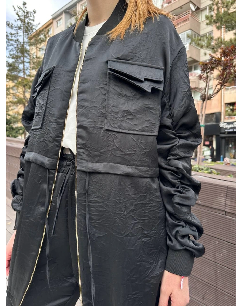 Lisa Exclusive 5049 Siyah Kolu Büzgülü Takım