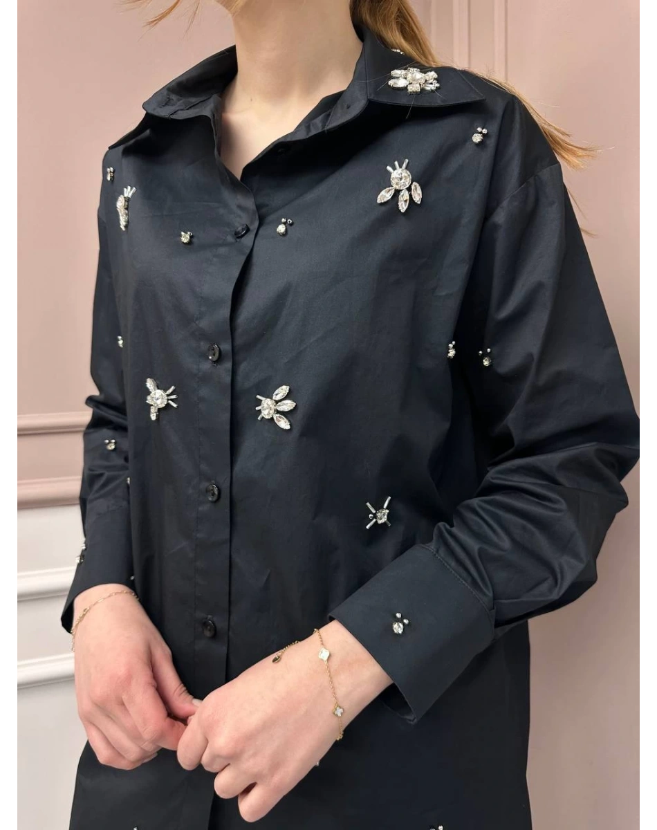 Lisa Exclusive 5052 Siyah Taş İşlemeli Gömlek