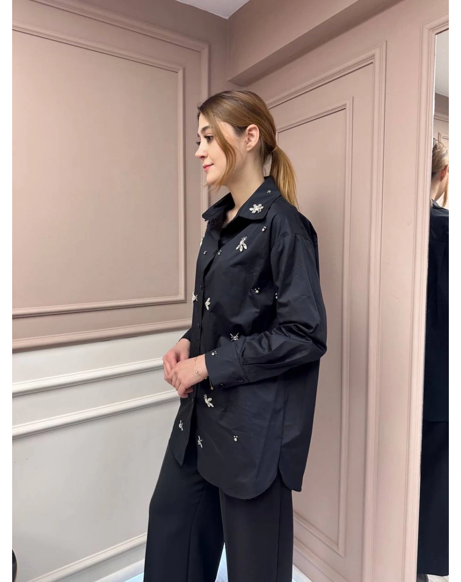 Lisa Exclusive 5052 Siyah Taş İşlemeli Gömlek