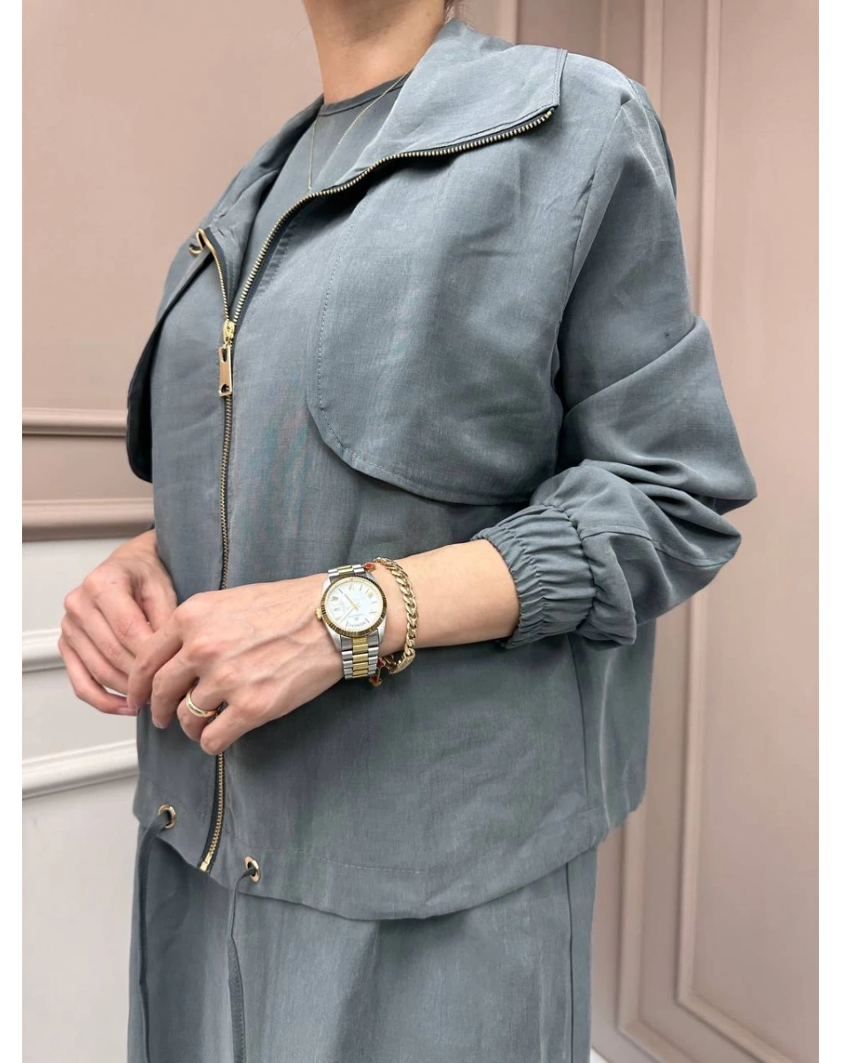 Lisa Exclusive 5096 Gri Ceketli Elbise