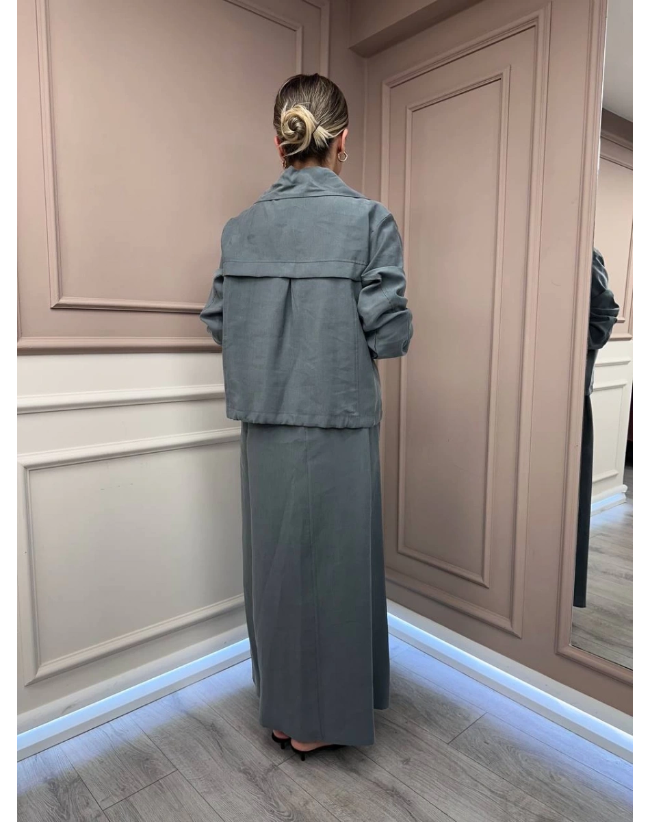 Lisa Exclusive 5096 Gri Ceketli Elbise