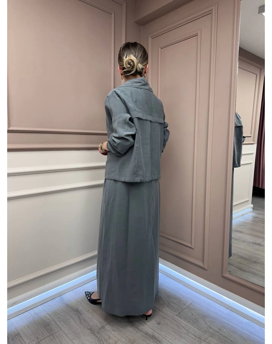 Lisa Exclusive 5096 Gri Ceketli Elbise