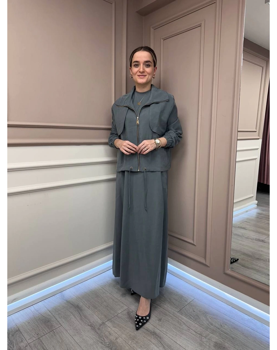 Lisa Exclusive 5096 Gri Ceketli Elbise