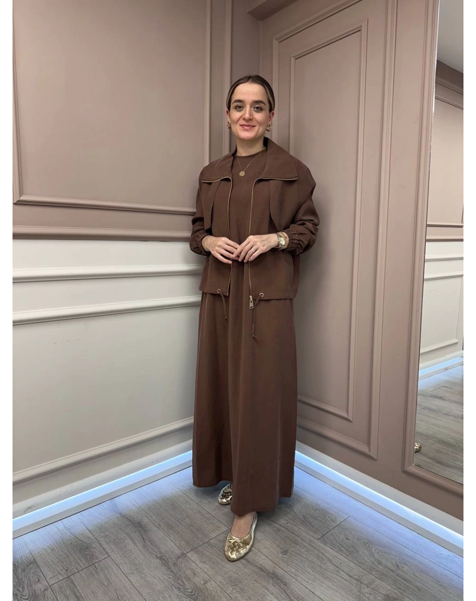 Lisa Exclusive 5096 Kahve Ceketli Elbise