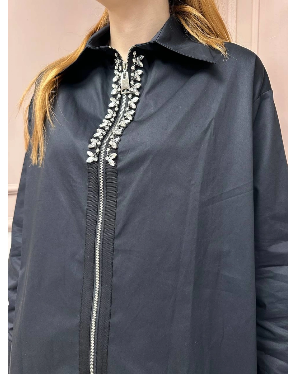 Lisa Exclusive 5104 Siyah Fermuar Ve Taş Detaylı Gömlek