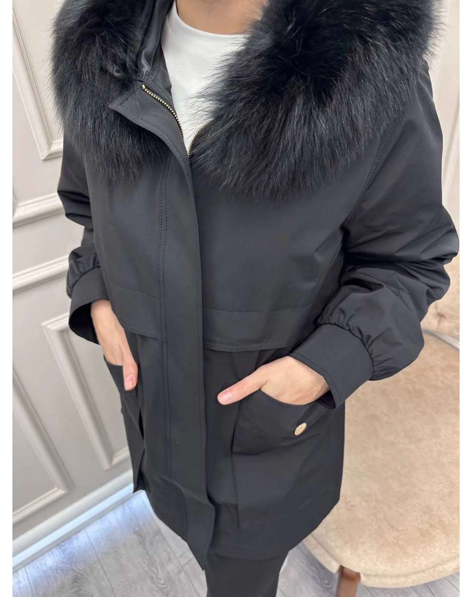 Lisa Exclusive 6030 Siyah Kürklü Trençkot