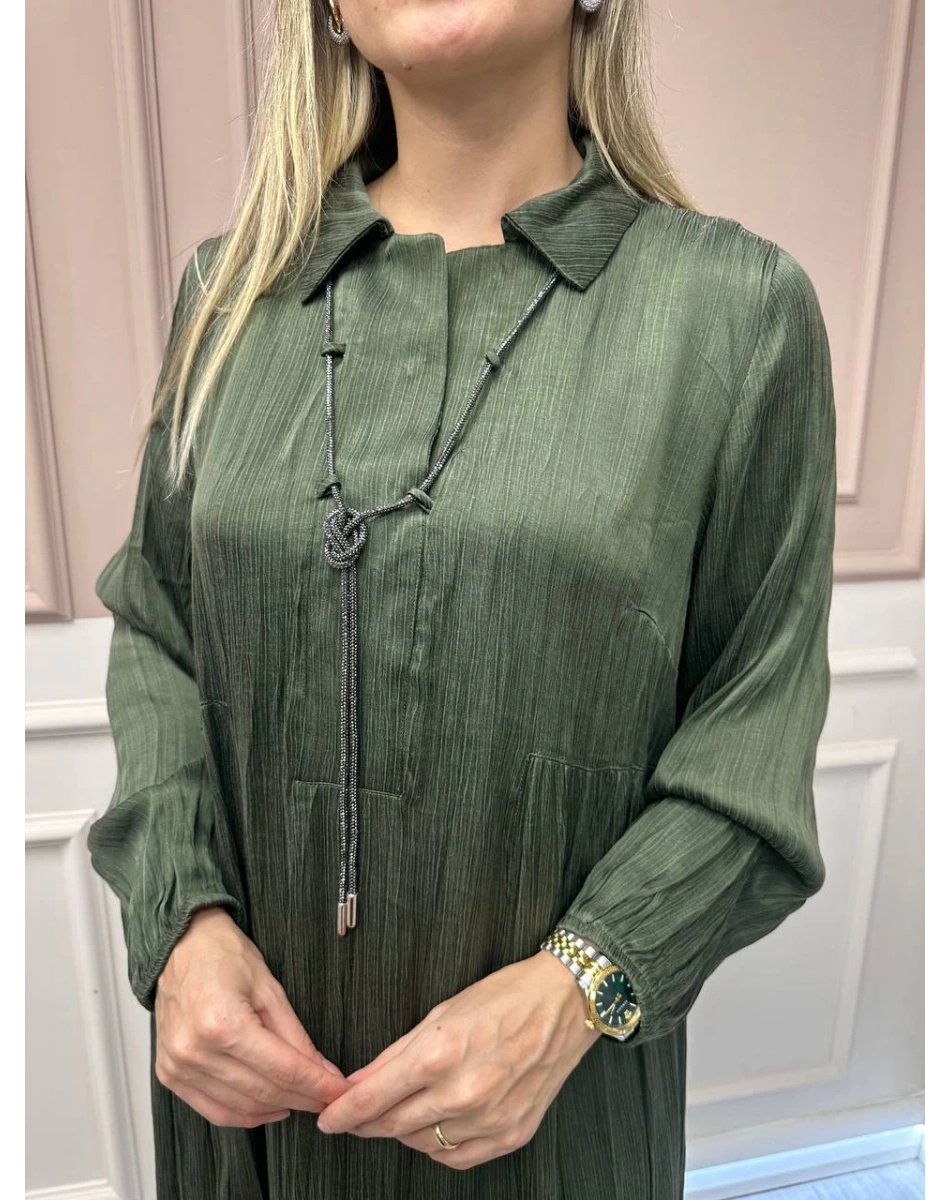 Lissmore 5793 Haki Yaka Detaylı Elbise