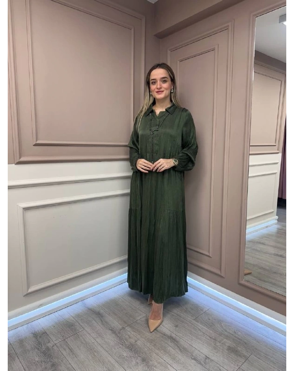 Lissmore 5793 Haki Yaka Detaylı Elbise