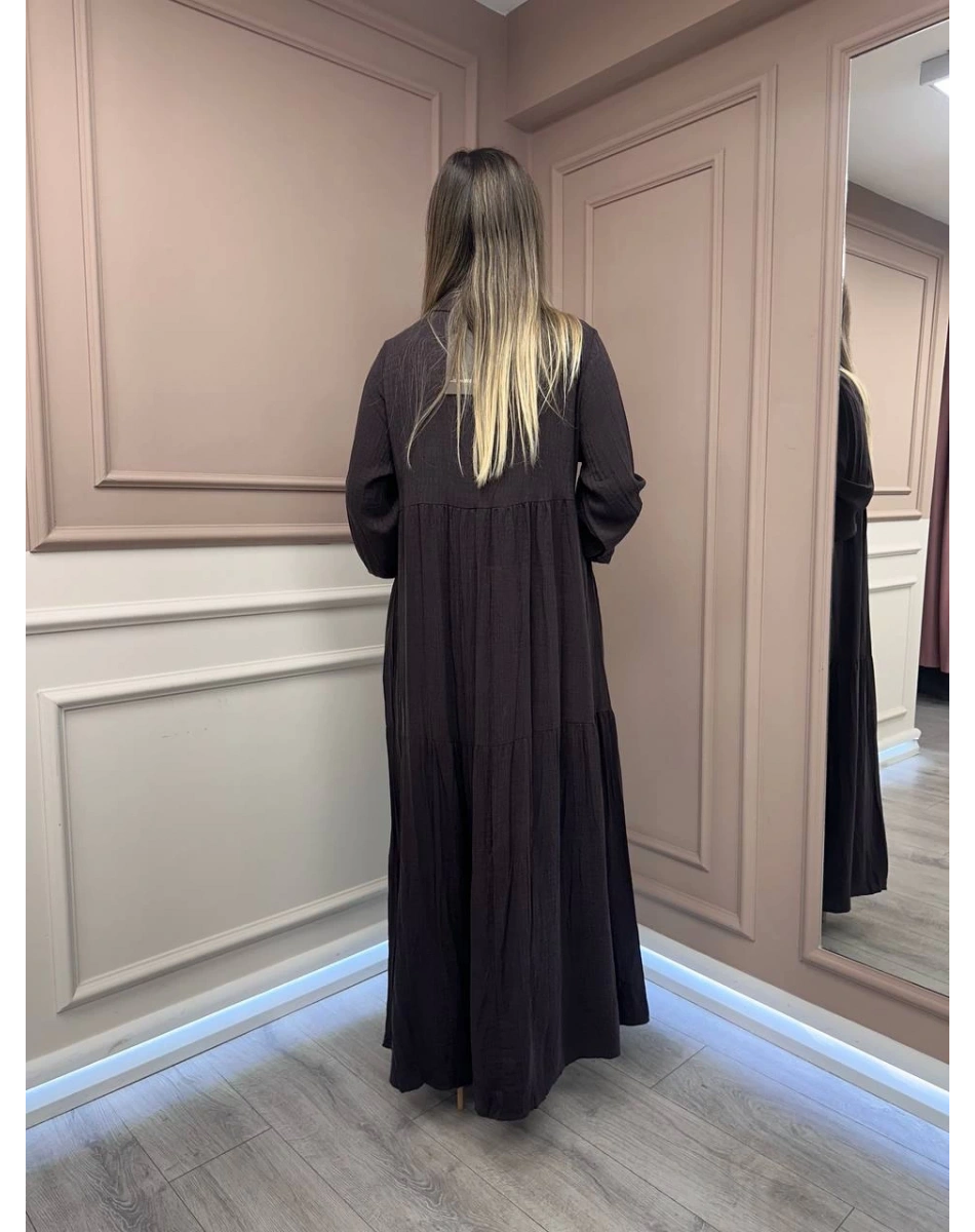 Lissmore 6023 Kahverengi Yaka Detaylı Elbise