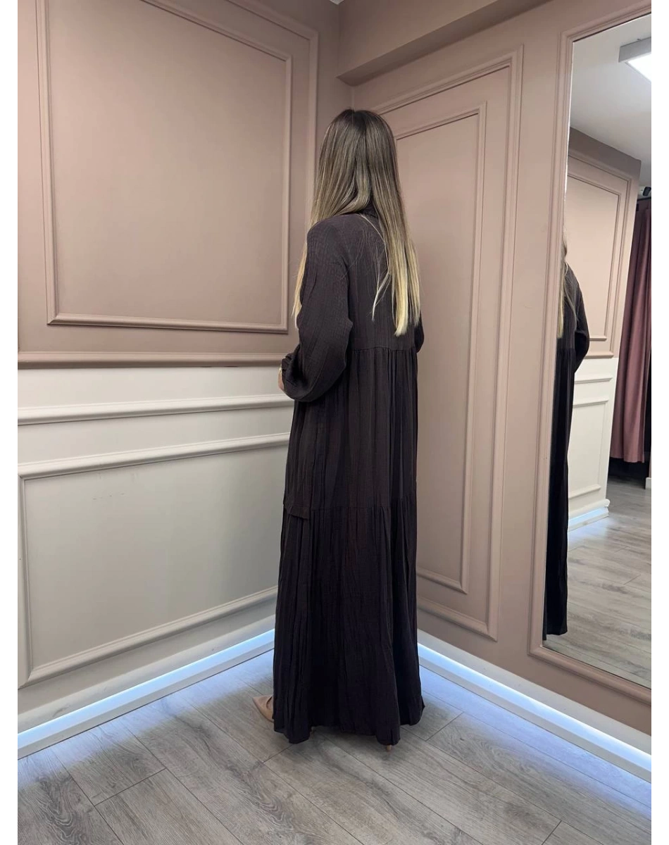 Lissmore 6023 Kahverengi Yaka Detaylı Elbise