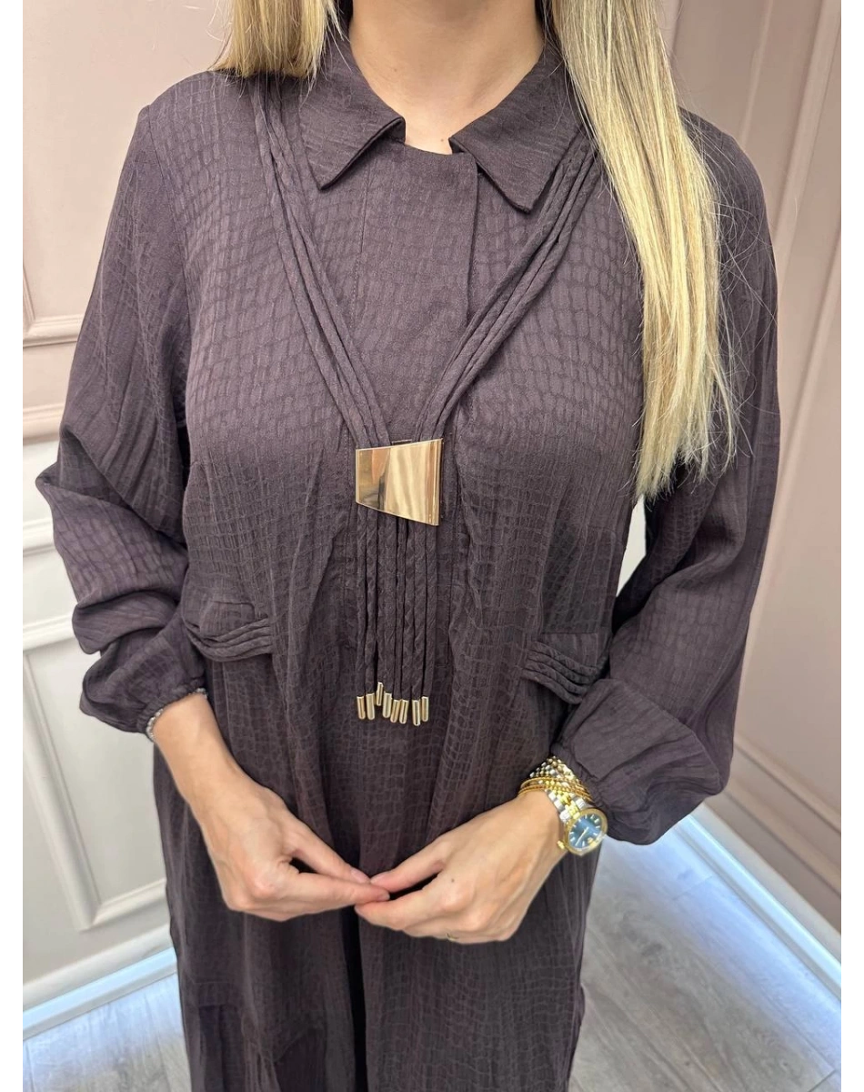 Lissmore 6023 Kahverengi Yaka Detaylı Elbise