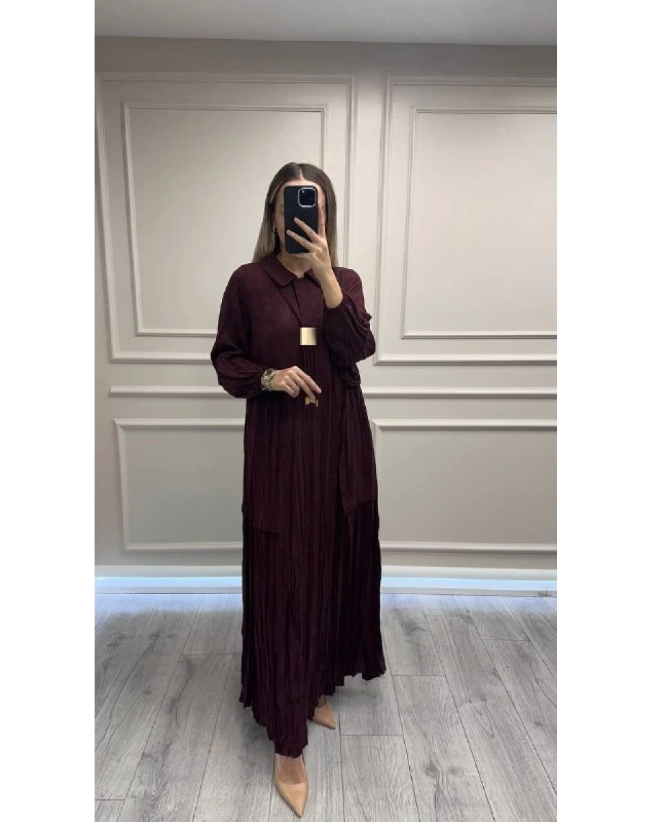 Lissmore 6023 Mürdüm Yaka Detaylı Elbise