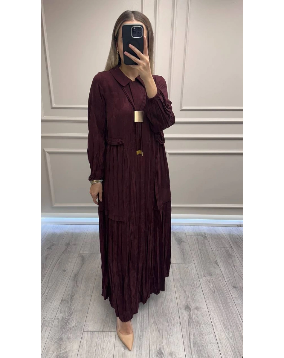 Lissmore 6023 Mürdüm Yaka Detaylı Elbise