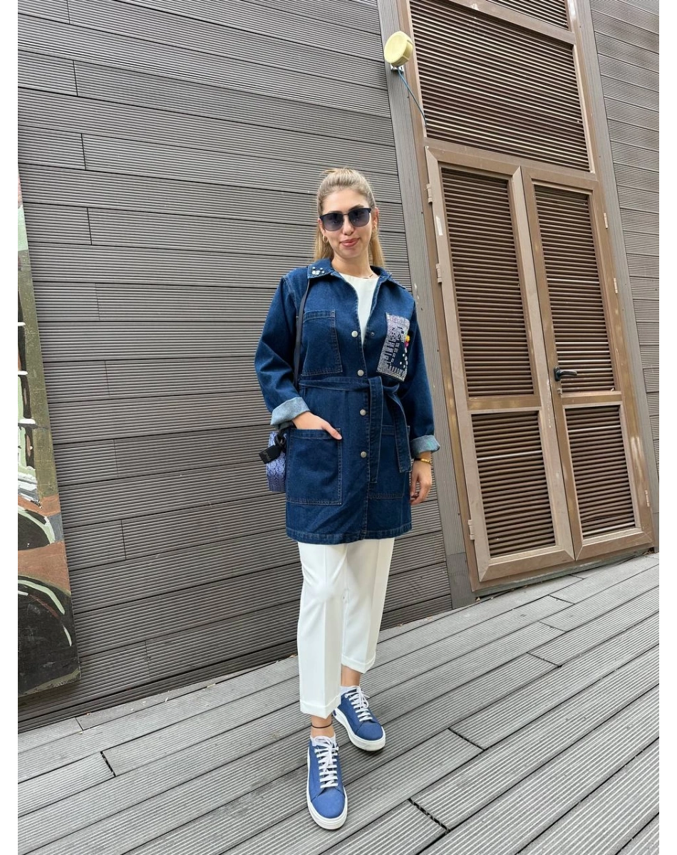 Magazin 7222 Lacivert Yaka Detaylı Kot Ceket