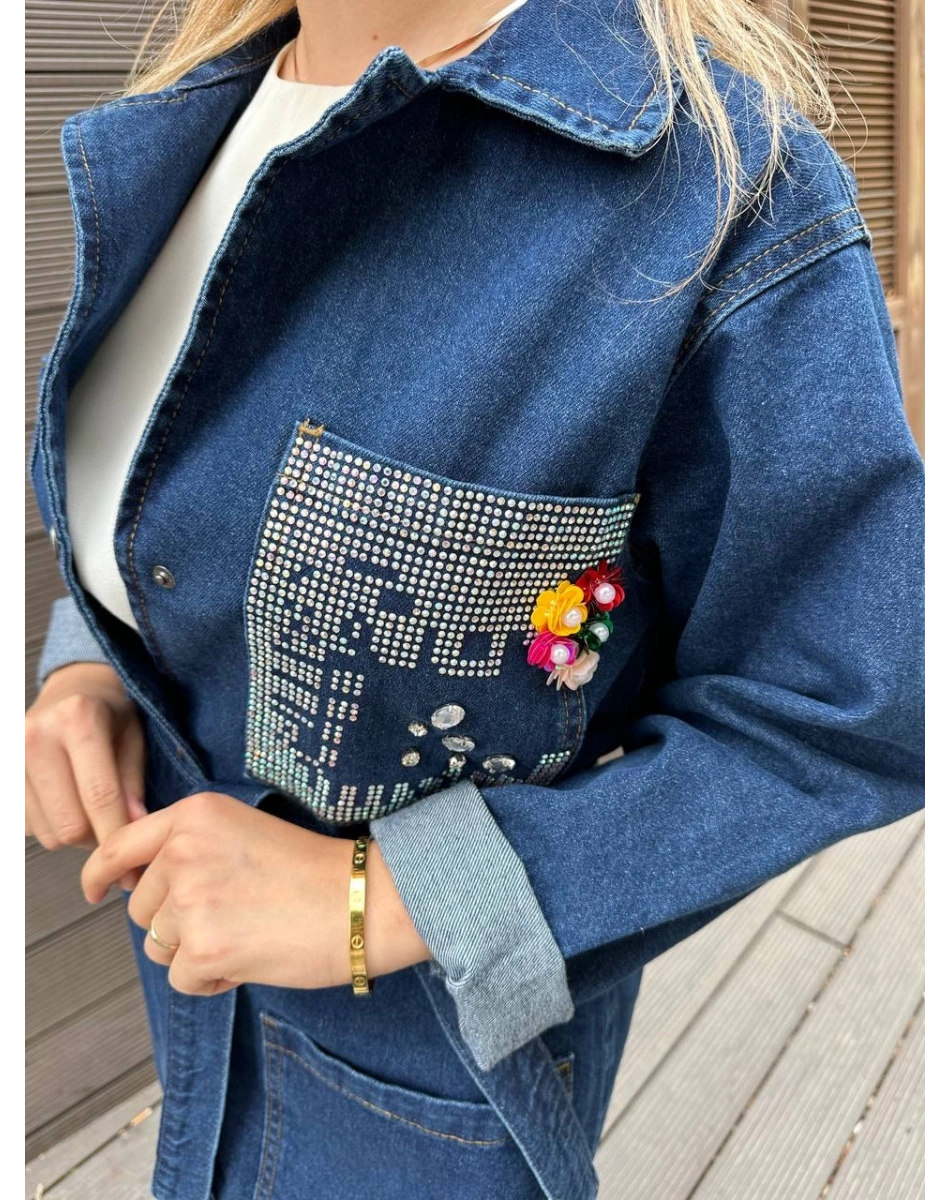 Magazin 7222 Lacivert Yaka Detaylı Kot Ceket