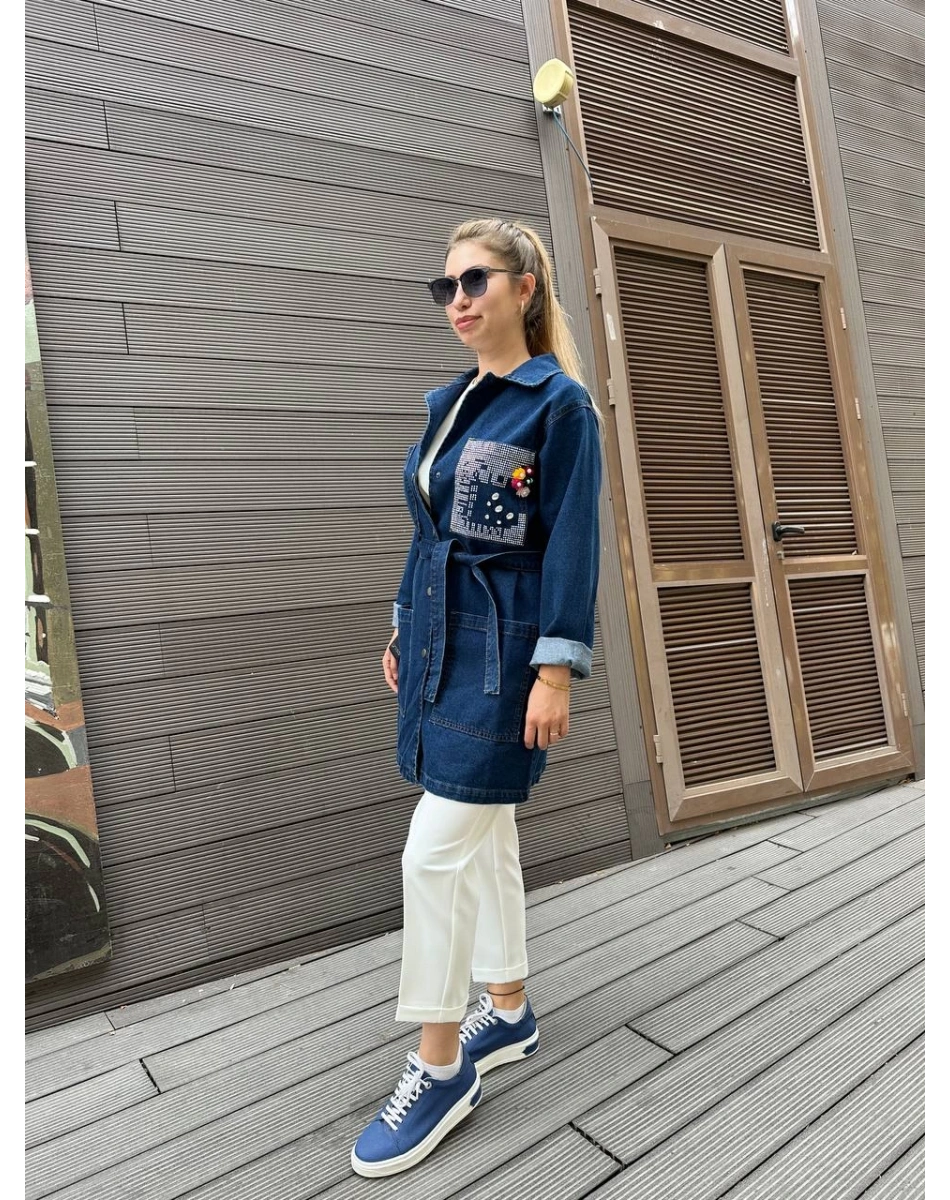 Magazin 7222 Lacivert Yaka Detaylı Kot Ceket