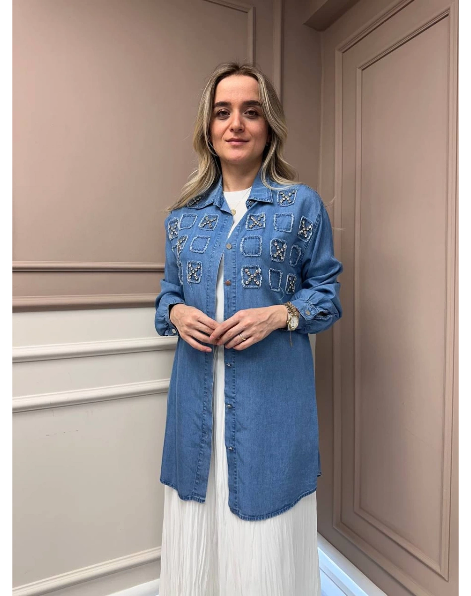 Magazin 7250 Açık Mavi Taşlı Tensel Tunik