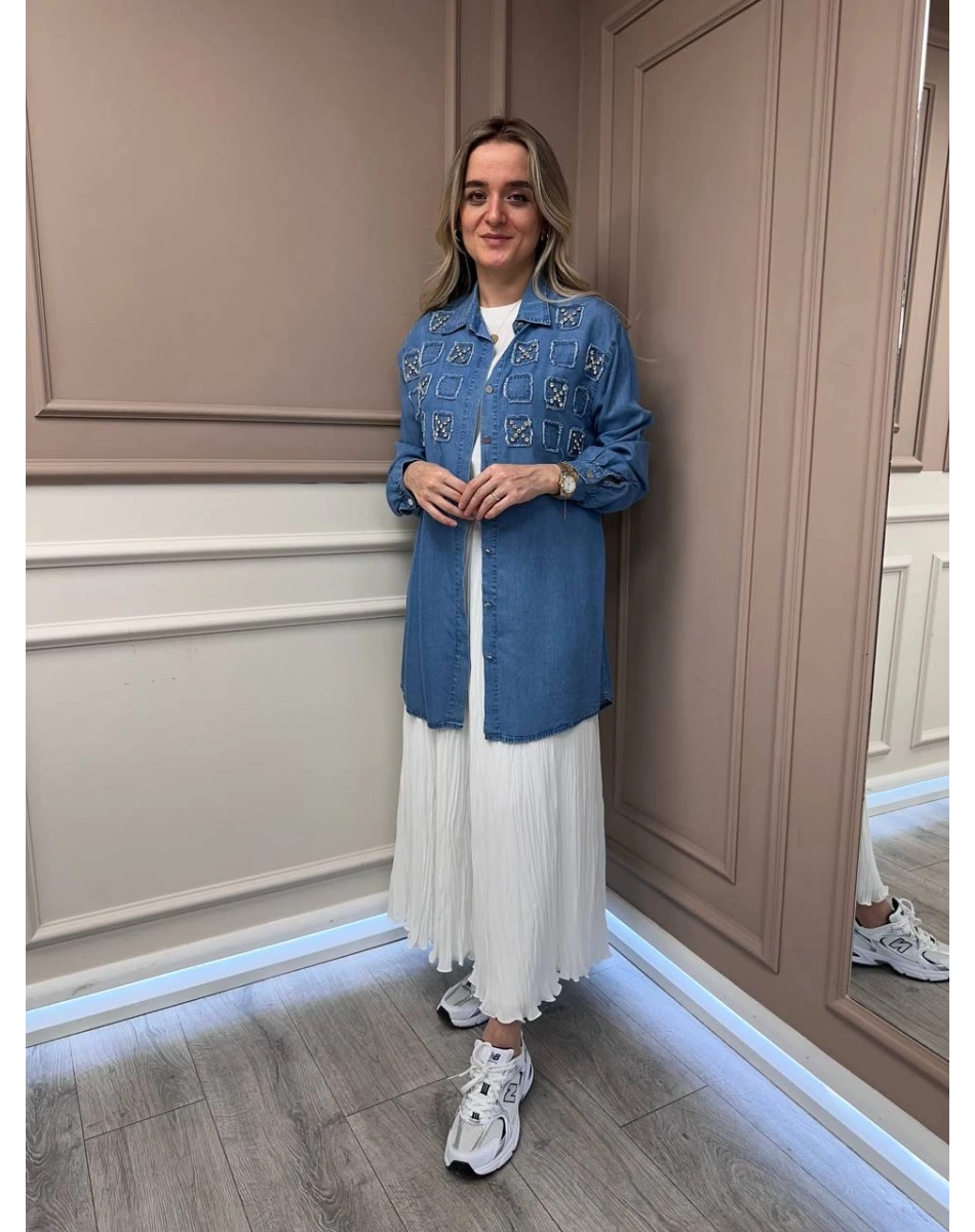 Magazin 7250 Açık Mavi Taşlı Tensel Tunik