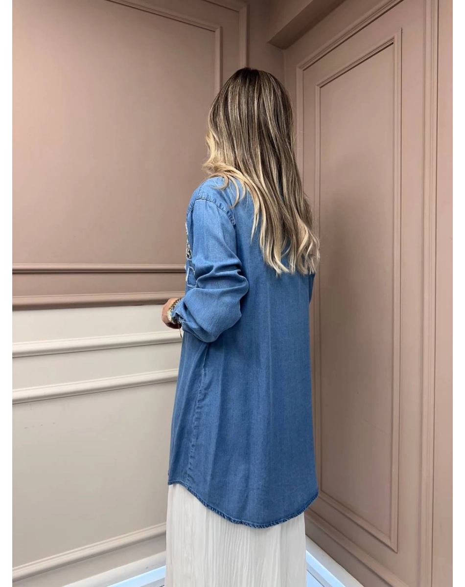 Magazin 7250 Açık Mavi Taşlı Tensel Tunik
