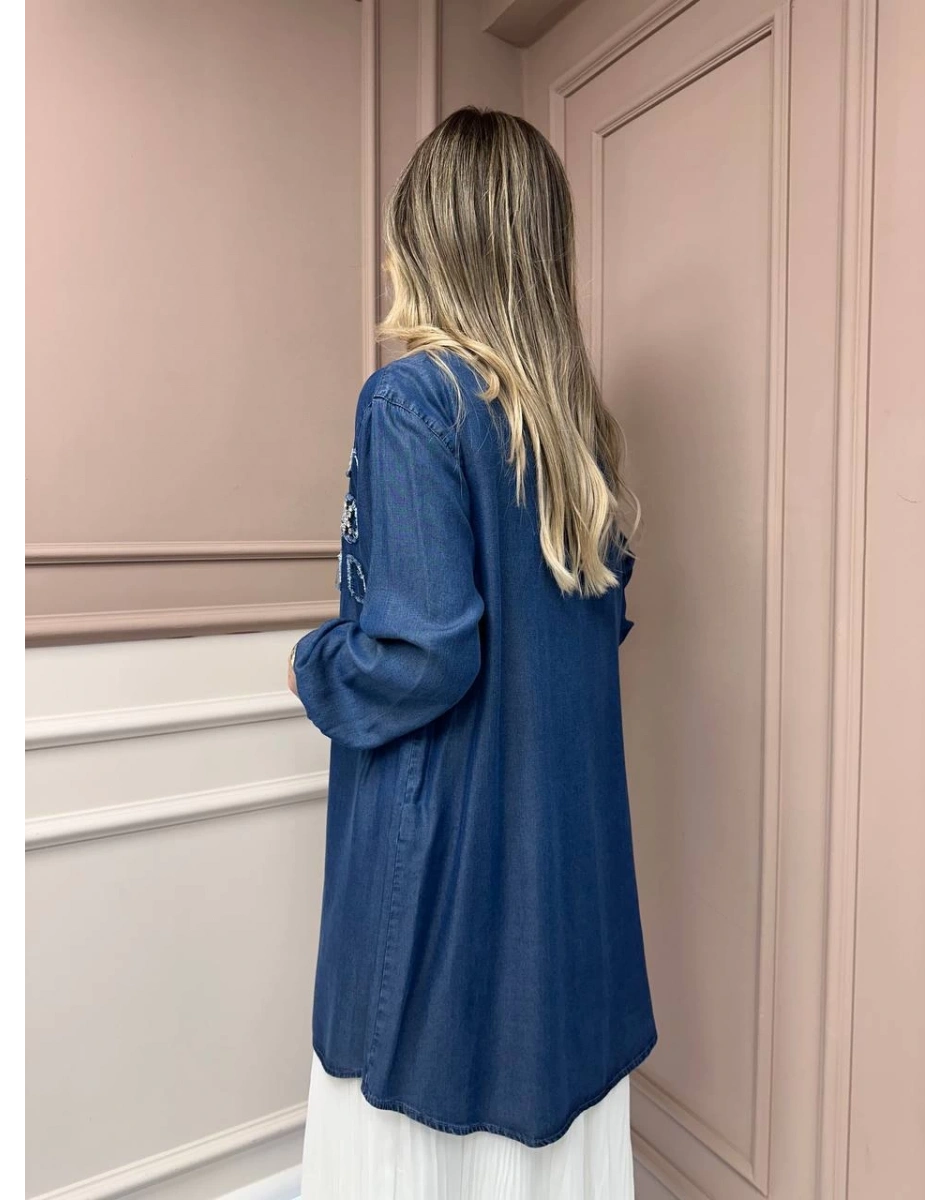 Magazin 7250 Koyu Mavi Taşlı Tensel Tunik